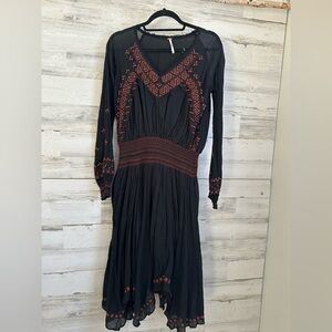 Free People Black & Orange embroidered dress size medium